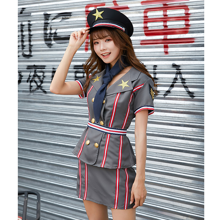 5pcs Sexy Policewoman Uniform Double Breasted Jacket Adult Cop Suit Cosplay Costume Set N19462