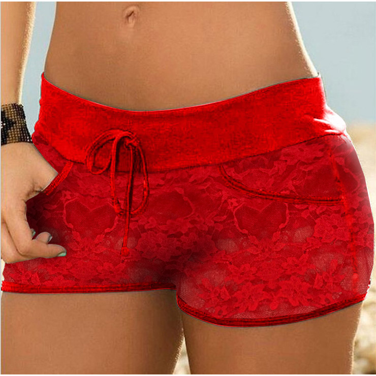 Sexy Red High Waist Lace Shorts See-through Panty PT16439