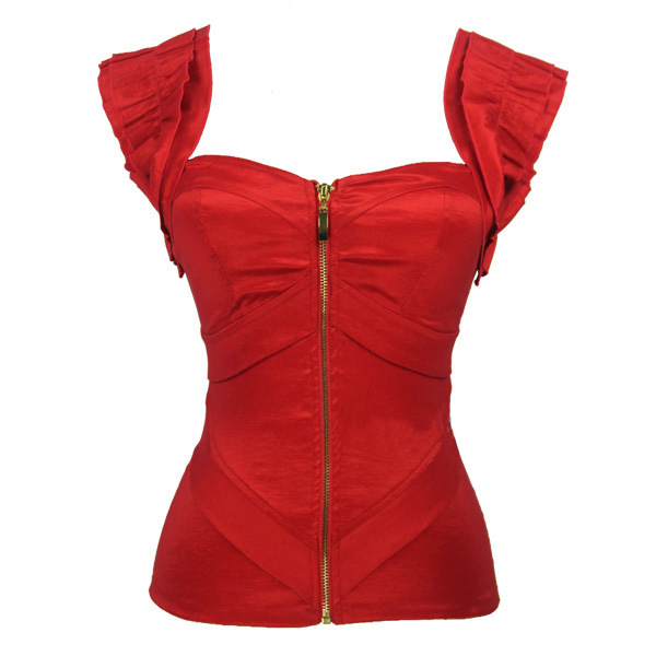 Fashion Folds Red Women Corset, Noble Red Zipper Outerwear Corset, Red Tank Bustier, #N9551