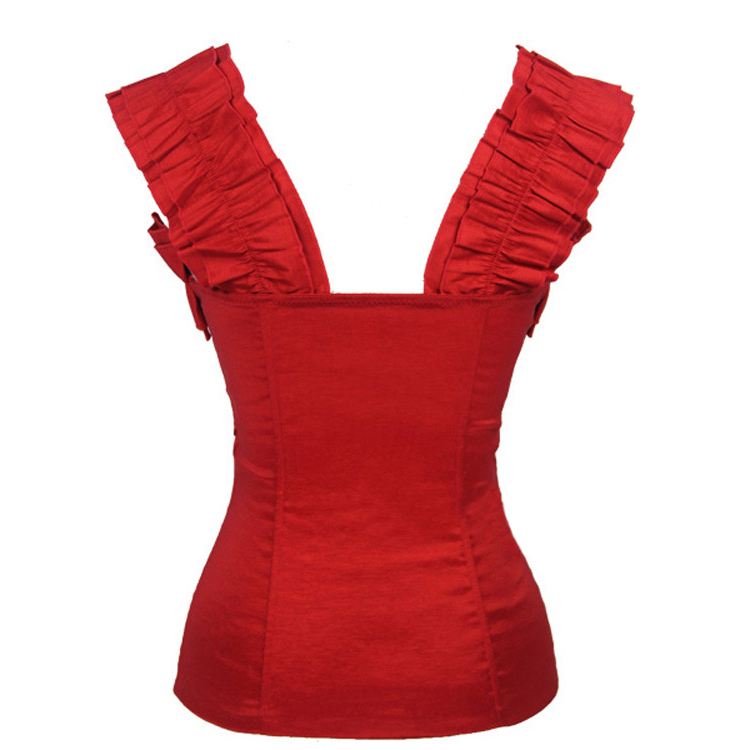 Fashion Folds Red Women Corset, Noble Red Zipper Outerwear Corset, Red Tank Bustier, #N9551
