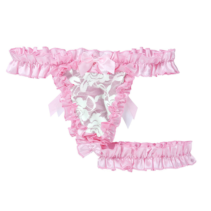 Sexy Ruffle Trim Flirty Elastic Low Waist Gstring with Garter