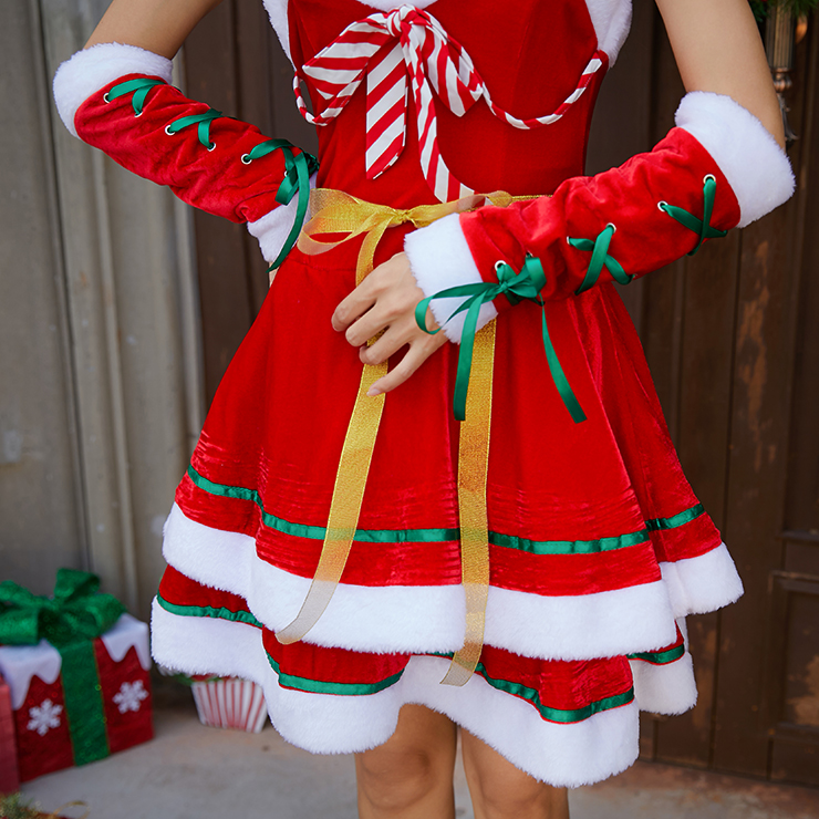Furry Christmas Mini Dress, Sexy Christmas Costume, Red Candy Cane Christmas Costume, Christmas Costume for Women, Cute Christmas Skirt, Miss Santa