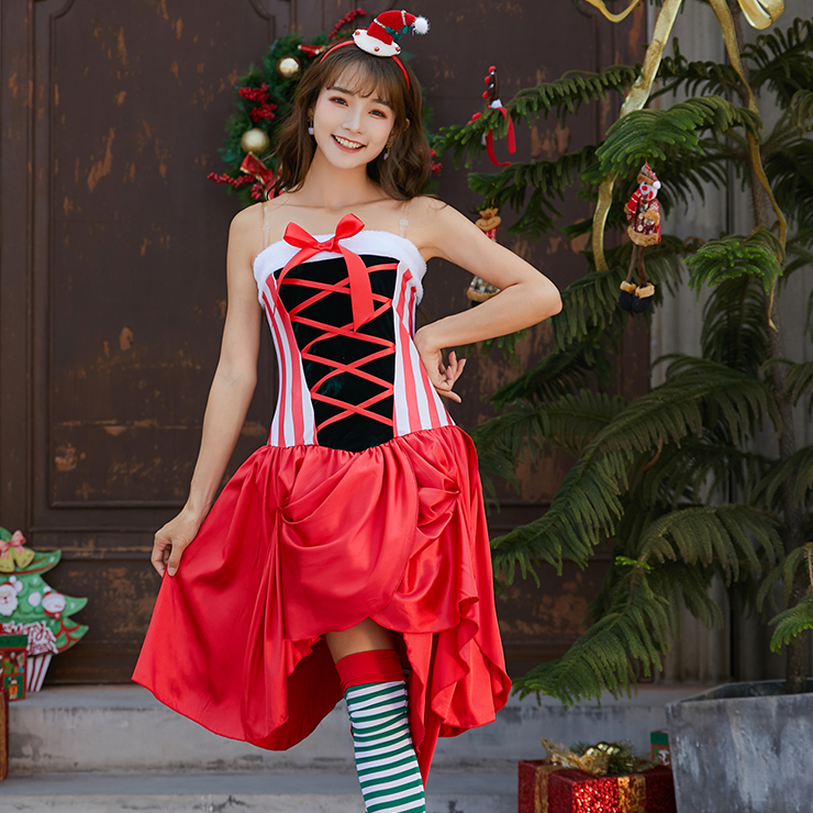 Furry Christmas Mini Dress, Sexy Christmas Costume, Red Candy Cane Christmas Costume, Christmas Costume for Women, Cute Christmas Skirt, Miss Santa