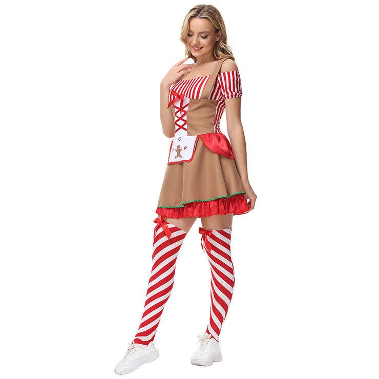 Gingerbread Man Christmas Mini Dress, Sexy Christmas Costume, Red Candy Cane Christmas Costume, Christmas Costume for Women, Cute Christmas Skirt, Miss Santa