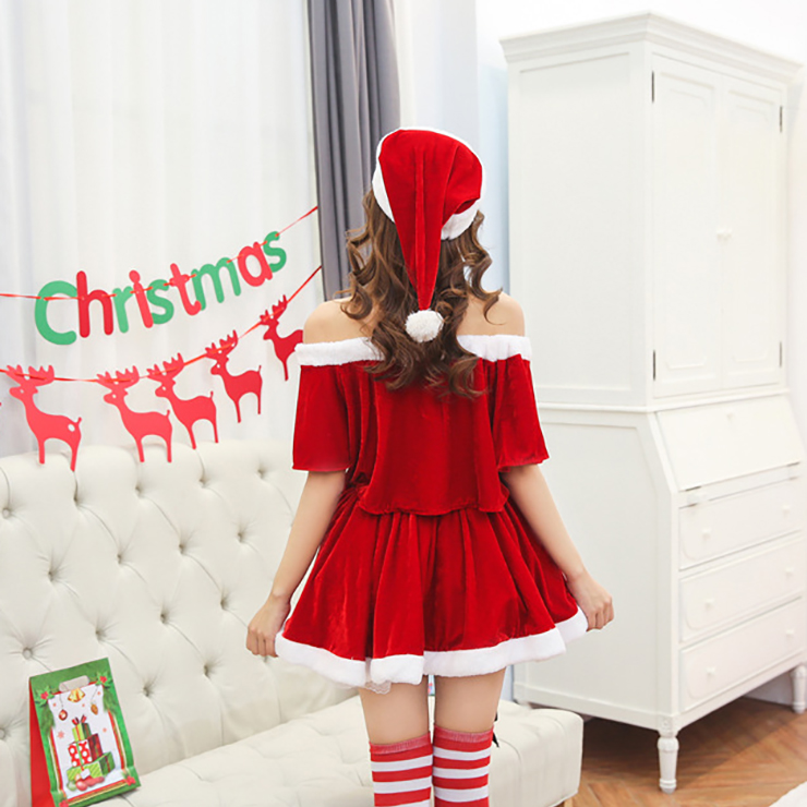 Off Shoulder Christmas Costume, Red Velet Christmas Costume, Christmas Costume for Women, Cute Christmas Skirt, Miss Santa