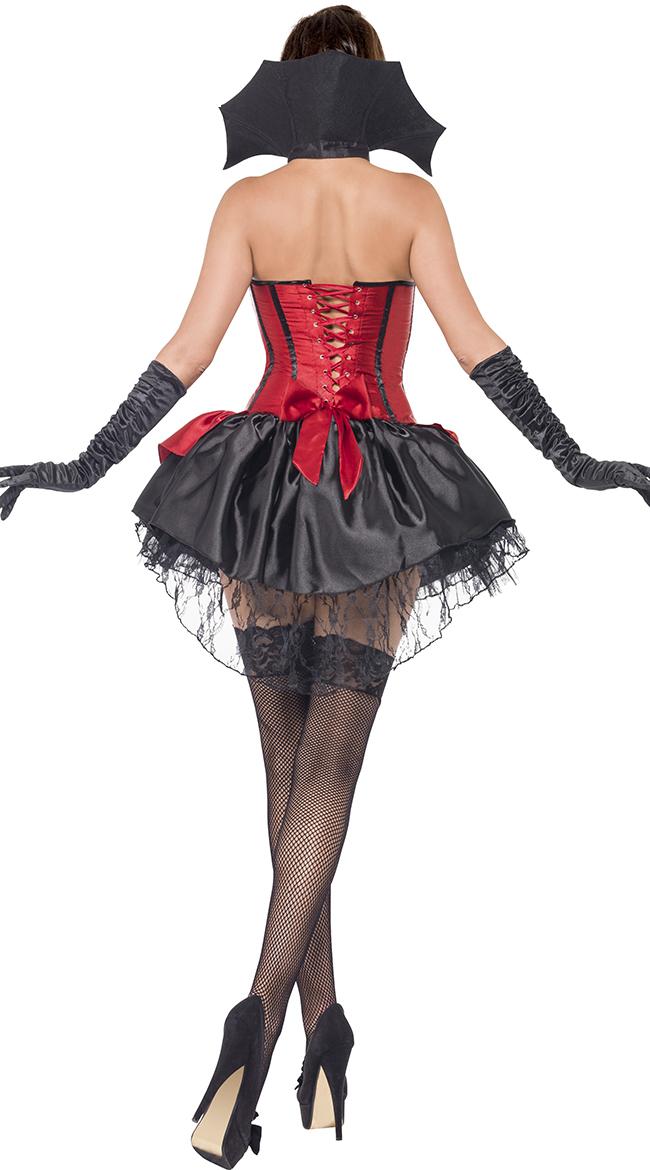 Fever Seductive Vamp Costume, Evil Vamp Black Red Costume, Traditional Vampire Fashion Costume, Sexy Seductive Vamp Halloween Costume, #N9384