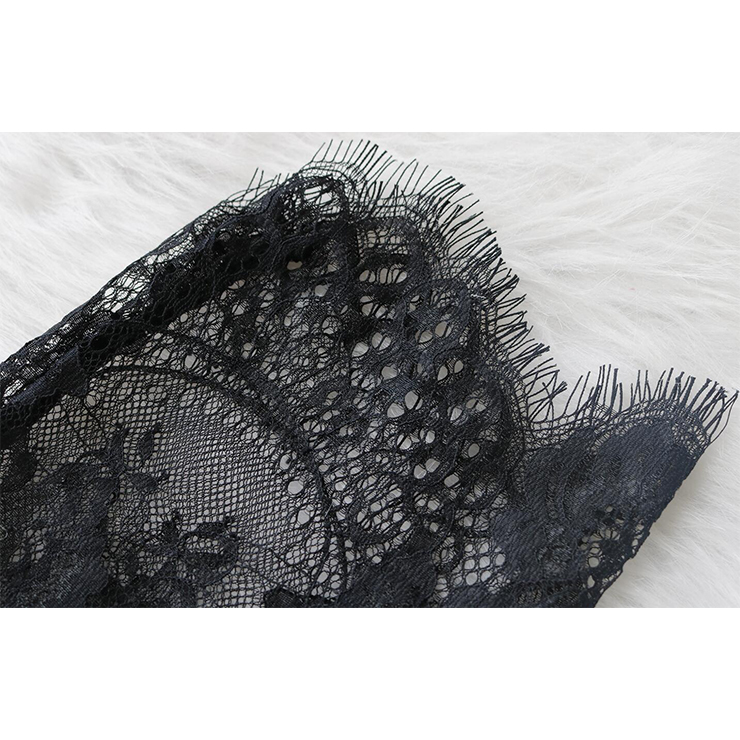 Sexy Black See-through Floral Lace Long Sleeve Self-tying Thin Crop Top ...