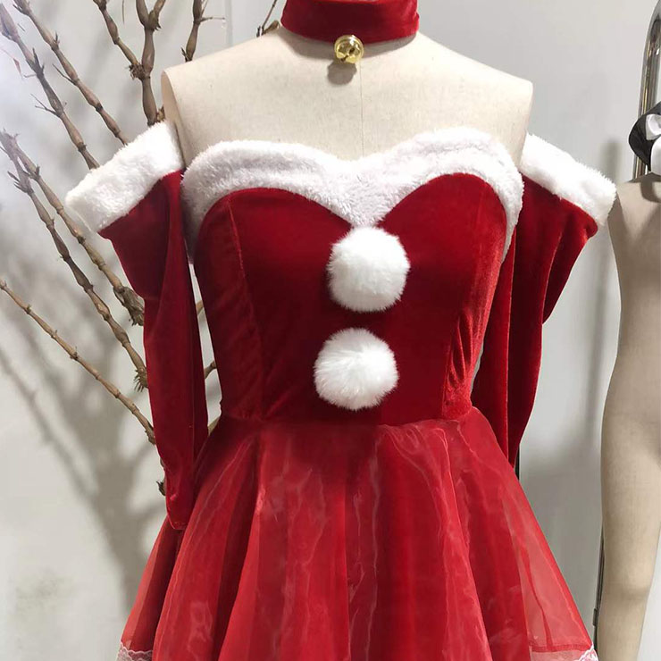 Furry Christmas Mini Dress, Sexy Christmas Costume, Red Sweetheart Christmas Costume, Christmas Costume for Women, Cute Christmas Skirt, Miss Santa