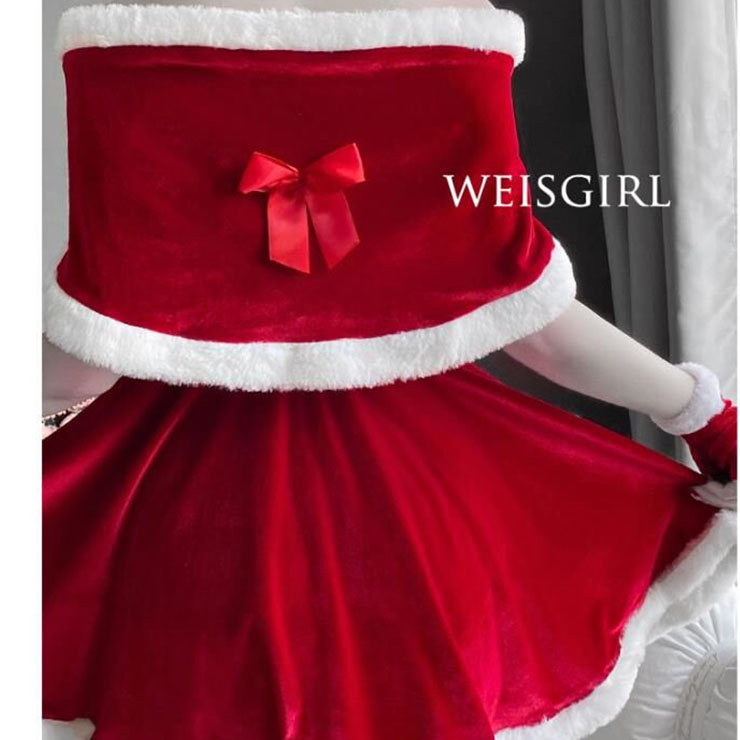 Furry Christmas Mini Dress, Sexy Christmas Costume, Red Sweetheart Christmas Costume, Christmas Costume for Women, Cute Christmas Skirt, Miss Santa
