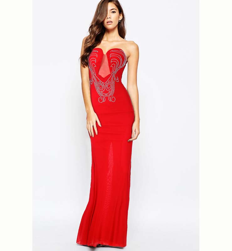 Sexy Red Sweetheart Rhinestone Decro Long Evening Gown N11176