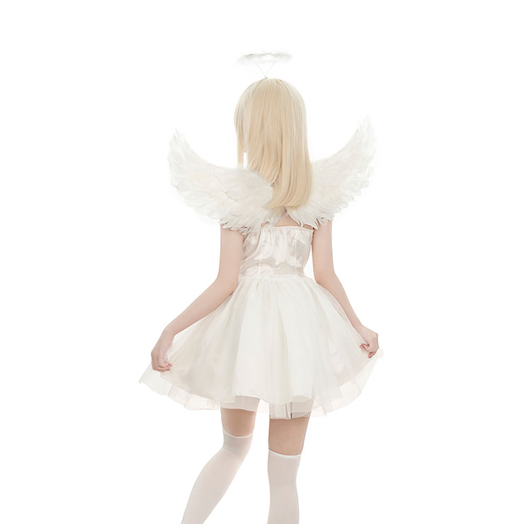 Lovely White Angel Cosplay Costume, Sexy White Angel Cosplay Costume, Naughty Cosplay Costume, Sexy Naughty Terrifying Sleeveless White Angel Cosplay Costume#N22577