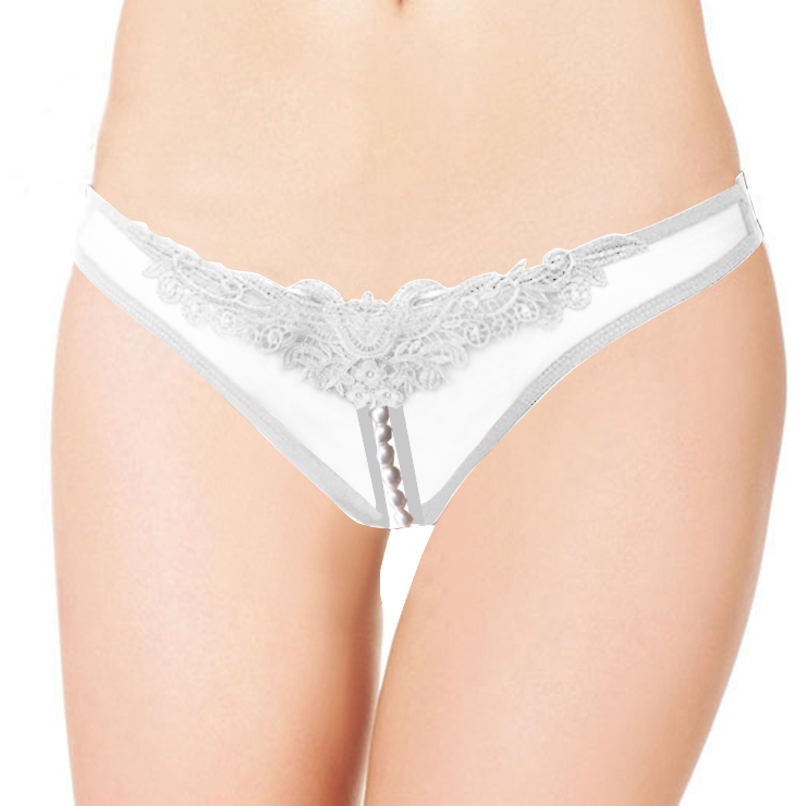 Sexy White Crotchless Applique Pearl Panty Pt17279