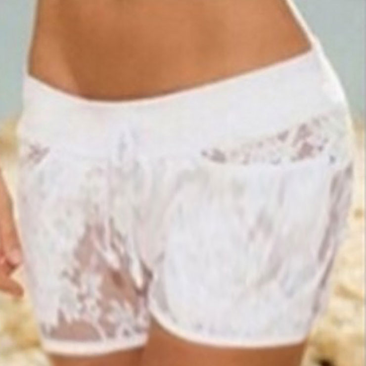 Sexy White High Waist Lace Shorts See-through Panty PT16438