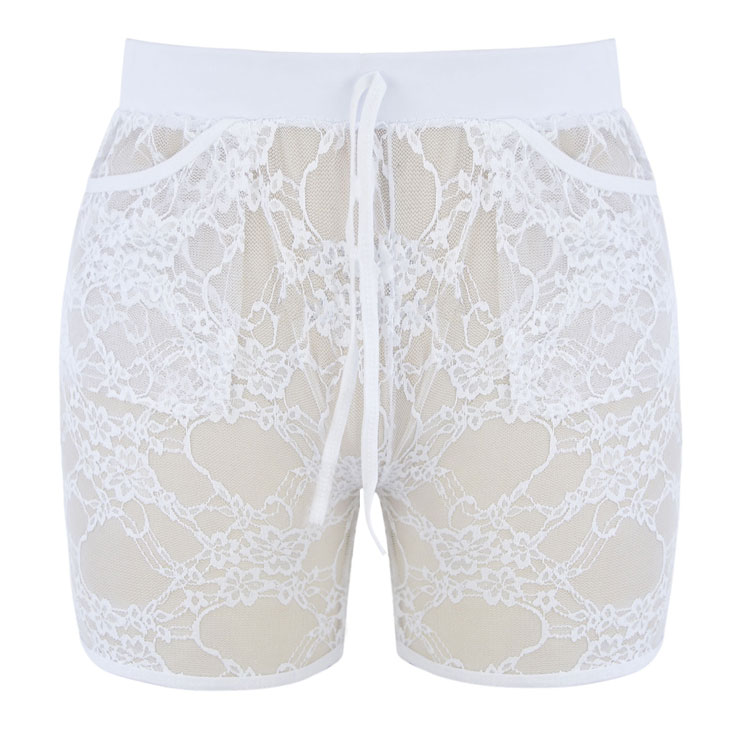 plus size white lace shorts