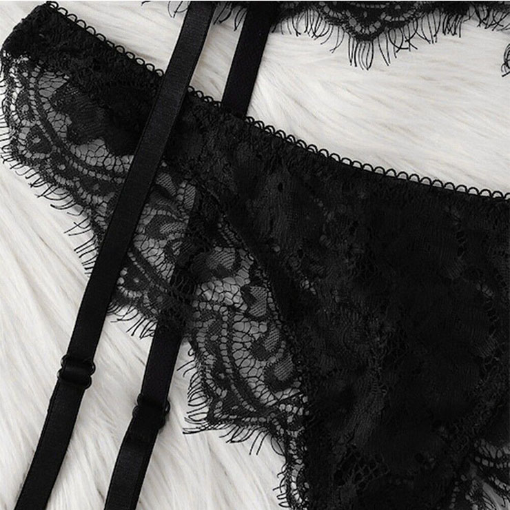 Sexy See-through Floral Lace Panty, Sexy Black Panty for Women, Black Elastic Lace Panty, Black High Waist Underwear, High Waist Underwear With Garters,Charming Black Panty, #PT20759