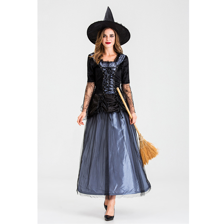 Sexy Gothic Witch Square Neck Lace-up Maxi Dress Adult Halloween ...