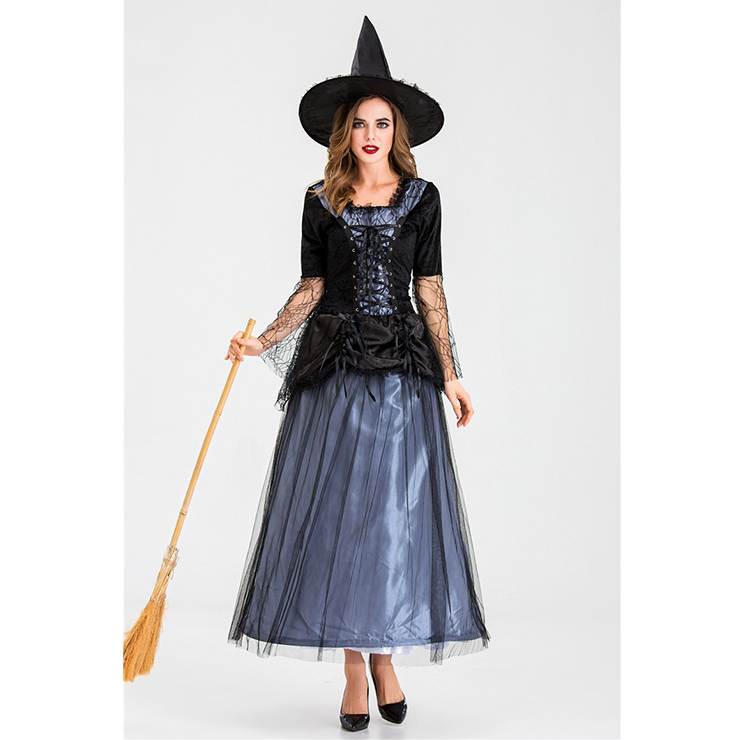 Sexy Gothic Witch Square Neck Lace-up Maxi Dress Adult Halloween ...