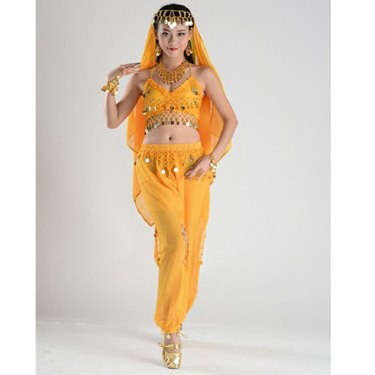 5Pcs Sexy Yellow Adult Belly Dance Persia Dancer Costume The Lamp Elves Costume N18891