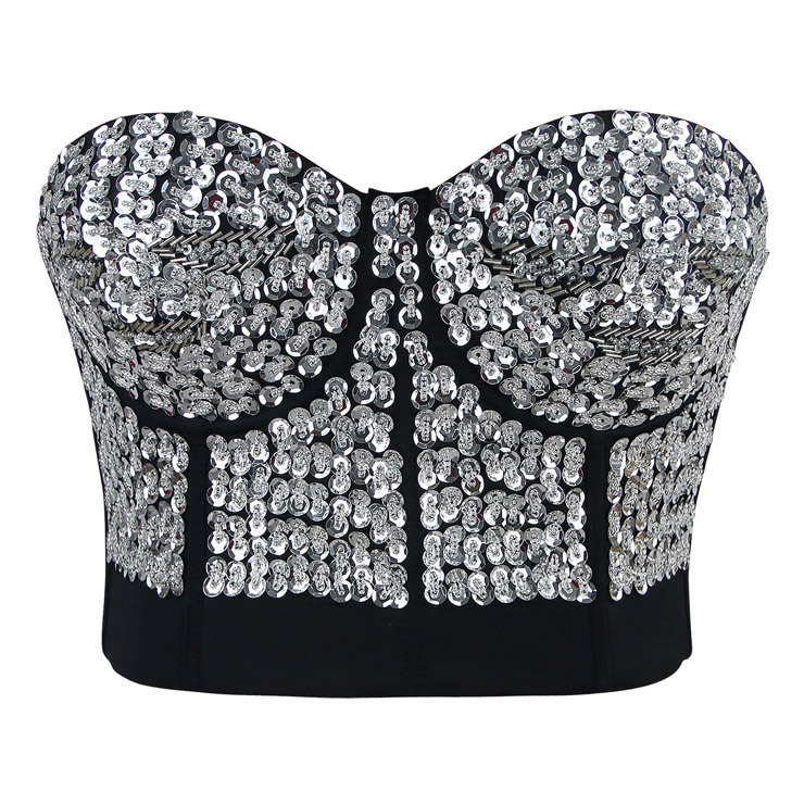 Silver Sequin Studded Sweet Heart Top N7192