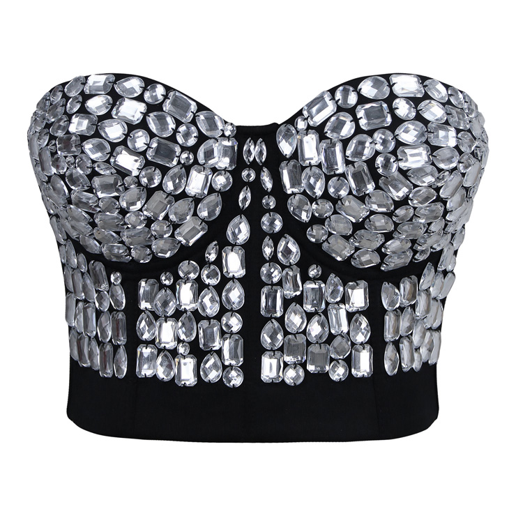 Sliver Studded Gem B Cup Black Bustier Bra N10059