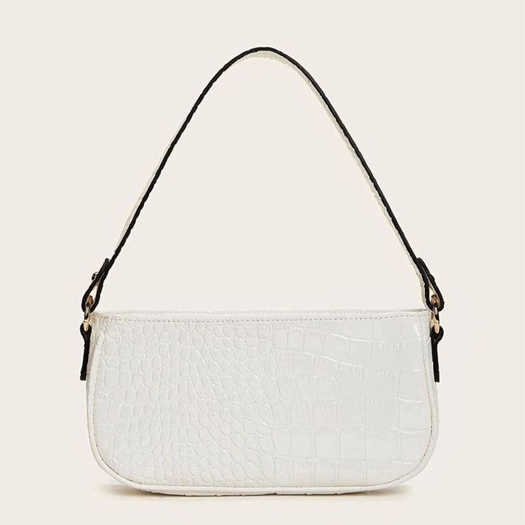 Women's Simplicity White Crocodile Pattern Shoulder Bag Zipper Underarm ...