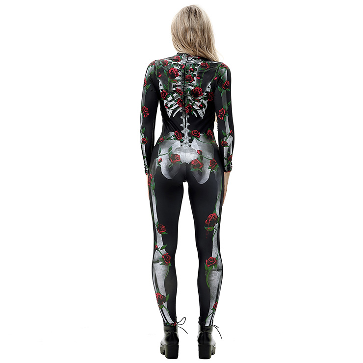 Scary Skull and Red Roses Unitard 3D Printed Skeleton High Neck ...