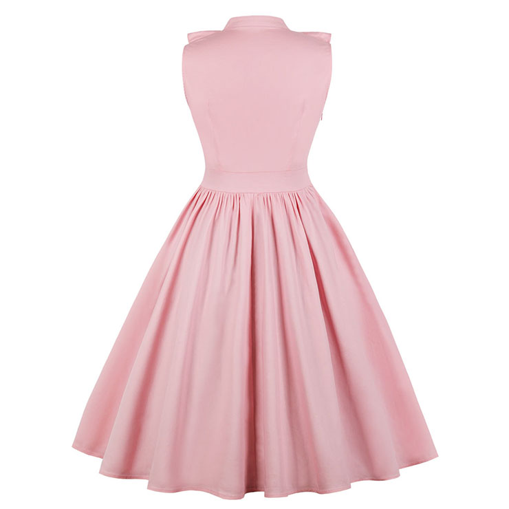 Casual Pink Sleeveless V Neck Ruffled Falbala Midi Summer Day Dress N17238