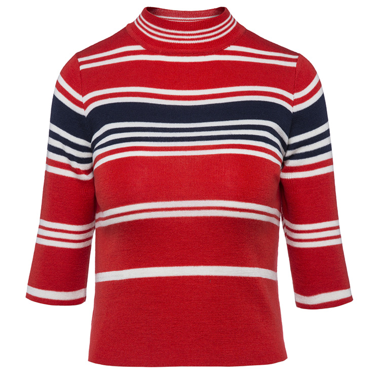 Women's Slim Half Sleeve High Neck Stripe Pullover Sweater N15812