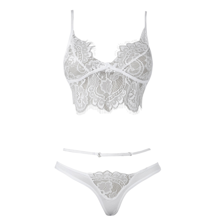 Sexy White Spaghetti Strap Floral Lace Bra Top and Panty Lingerie Set ...