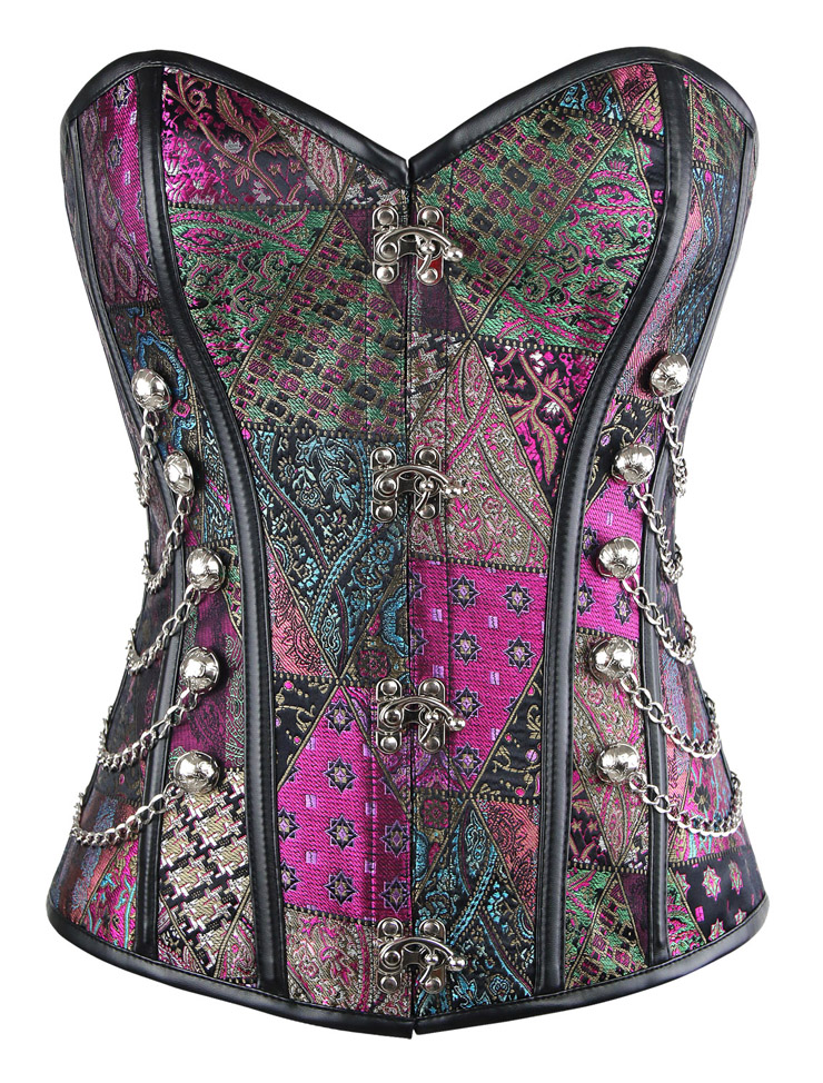 Steampunk Corset for Women, Spiral Steel Boned Retro Overbust Corset, Gothic Purple Outerwear Corset Top, Plus Size Corset, #N11288
