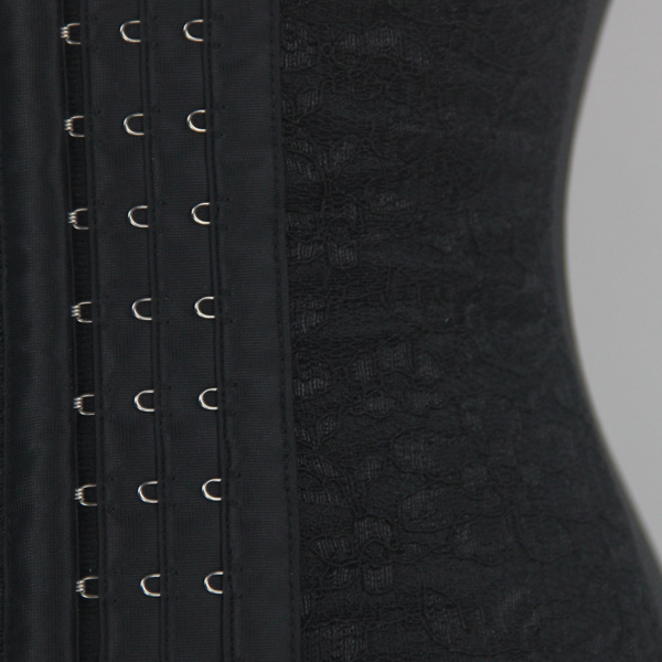 Black Waist Cincher Body Shaper Corset, Lace Decorated Waist Training Corset, Spiral Steel Boned Underbust Corset, #N9160
