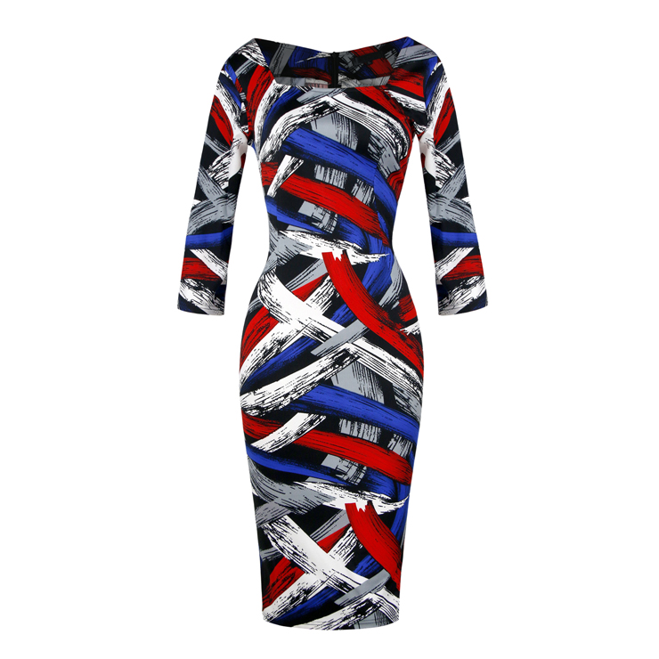 Printed Tie Shoulder Square Neck Midi Dress