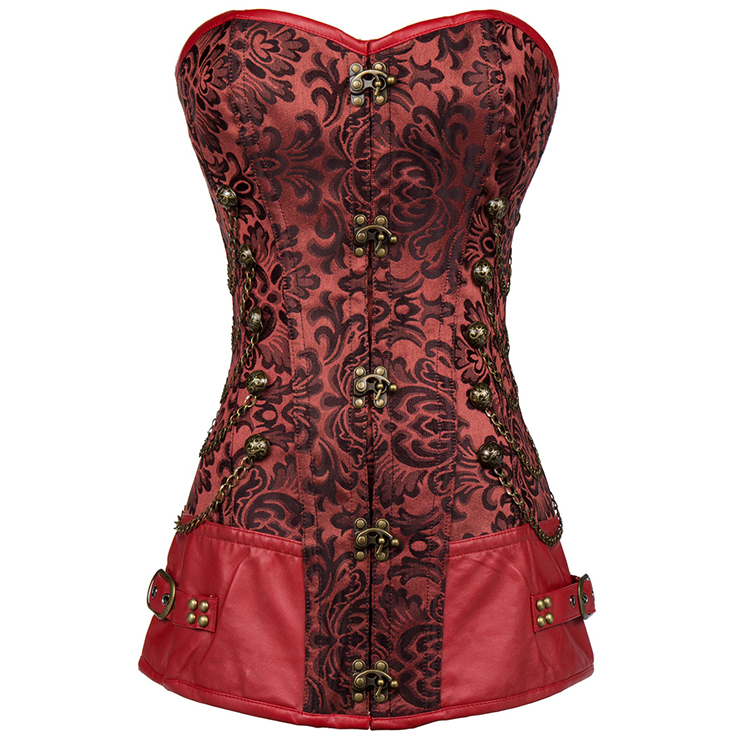 Steampunk Brocade Steel Boned Overbust Corset with Clasp Fasteners N12462