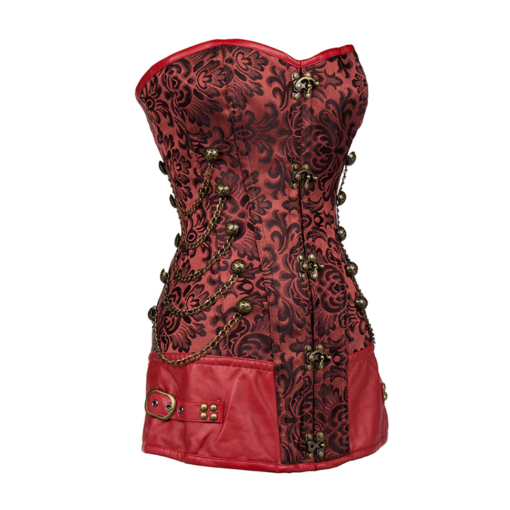 Steampunk Brocade Steel Boned Overbust Corset with Clasp Fasteners N12462