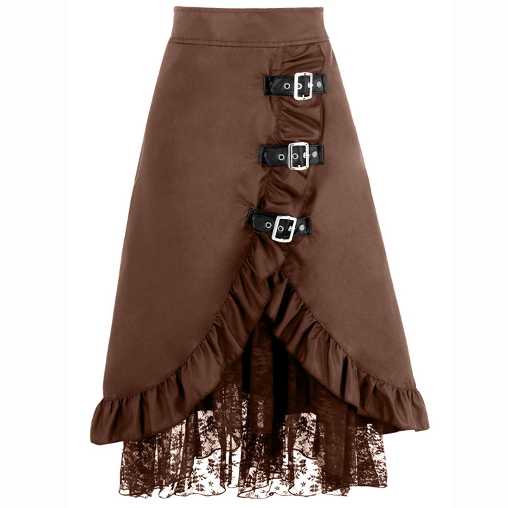 Steampunk Gothic Gypsy Hippie Clothing Vintage Brown Lace Skirts N14978