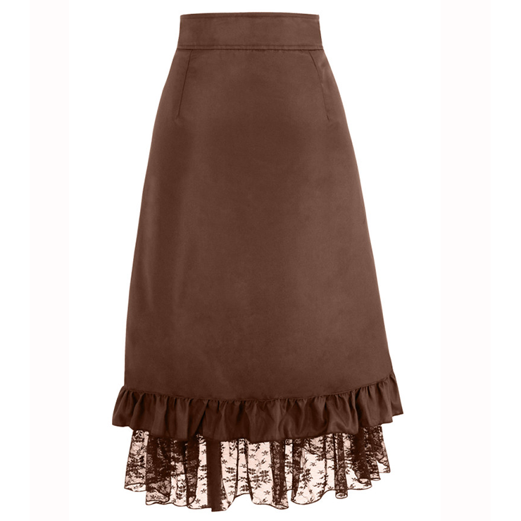 Steampunk Brown Skirt, Lace Skirt for Women, Gothic Cosplay Skirt, Halloween Costume Skirt, Plus Size Skirt, #N14978