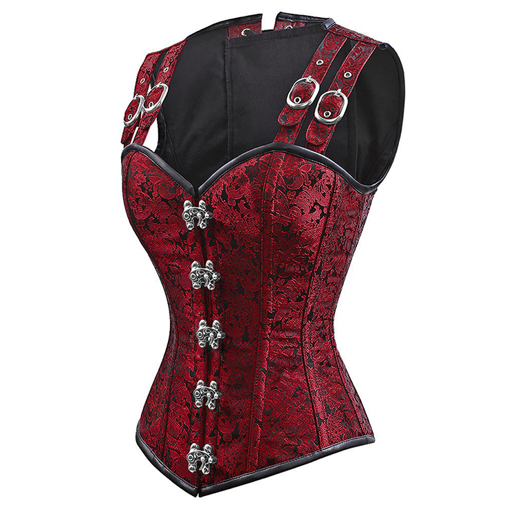 Brocade Gothic Steel Boning Overbust Corset for Halloween, Steampunk Steel Boned Corset Plus size, Steampunk Corset for Women, Gothic Overbust Corset Bustier, Waist traning Shapewear, #N11460