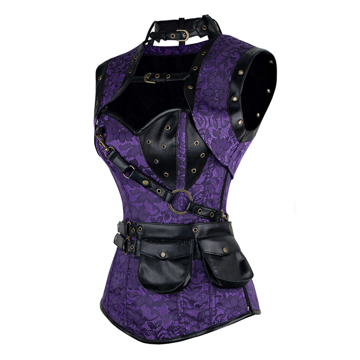 Steampunk Steel Boned Corset for Women,vintage corset bustier tops,Steel Boning Corset blet,Steampunk clothing for halloween,purple retro overbust corset,#N11328