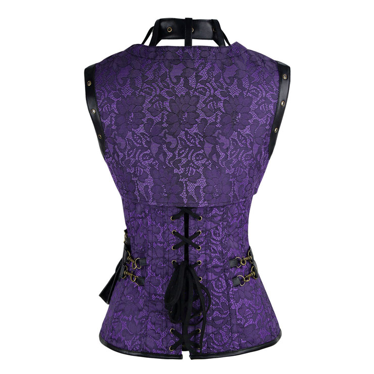 Steampunk Steel Boned Corset for Women,vintage corset bustier tops,Steel Boning Corset blet,Steampunk clothing for halloween,purple retro overbust corset,#N11328
