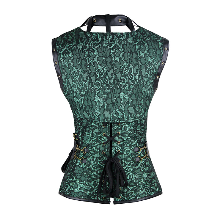 Steampunk Steel Boned Corset for Women, vintage corset bustier tops, Steel Boning Corset blet, Steampunk clothing for halloween,green retro overbust corset, #N11329