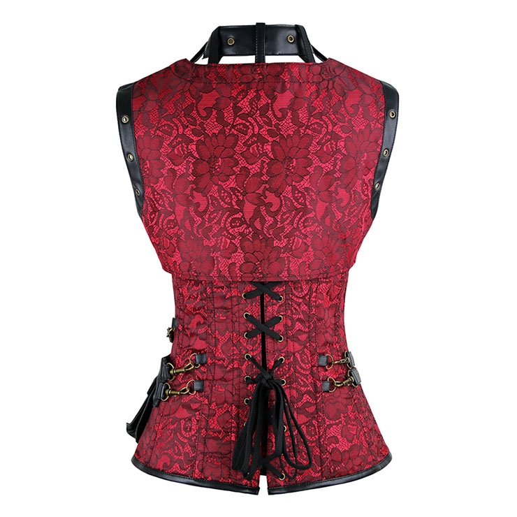Steampunk Steel Boned Corset for Women, Christmas corset bustier tops, Steel Boning Corset blet, Steampunk clothing for halloween, Red retro overbust corset, #N11330