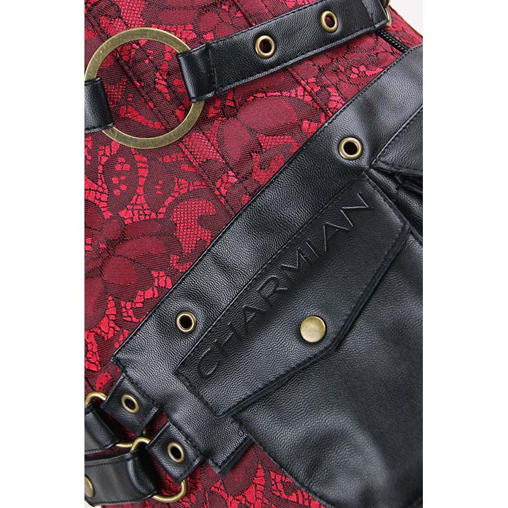 Steampunk Steel Boned Corset for Women, Christmas corset bustier tops, Steel Boning Corset blet, Steampunk clothing for halloween, Red retro overbust corset, #N11330