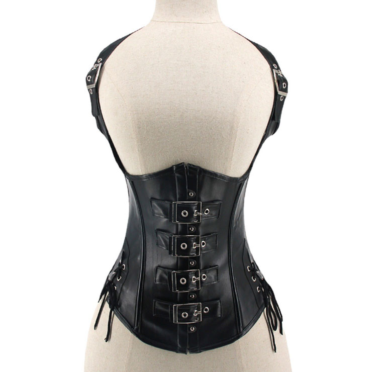 Sexy PU Leather Underbust corset, Burlesque Underbust Corset, Steampunk Waistcoat Corset, Sexy Gothic Halter Underbust Corset, PU Leather Waist Cincher Shapewear, #N21764