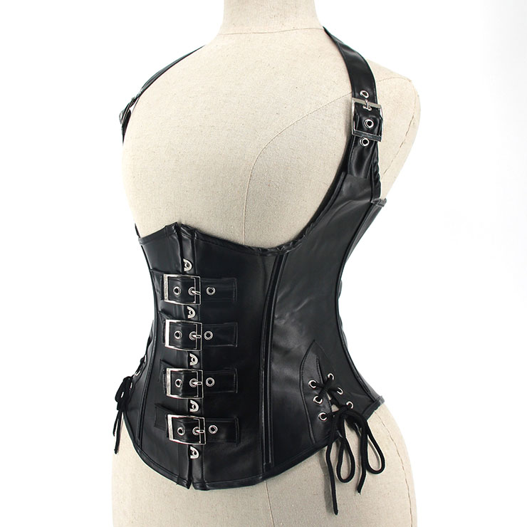 Sexy PU Leather Underbust corset, Burlesque Underbust Corset, Steampunk Waistcoat Corset, Sexy Gothic Halter Underbust Corset, PU Leather Waist Cincher Shapewear, #N21764