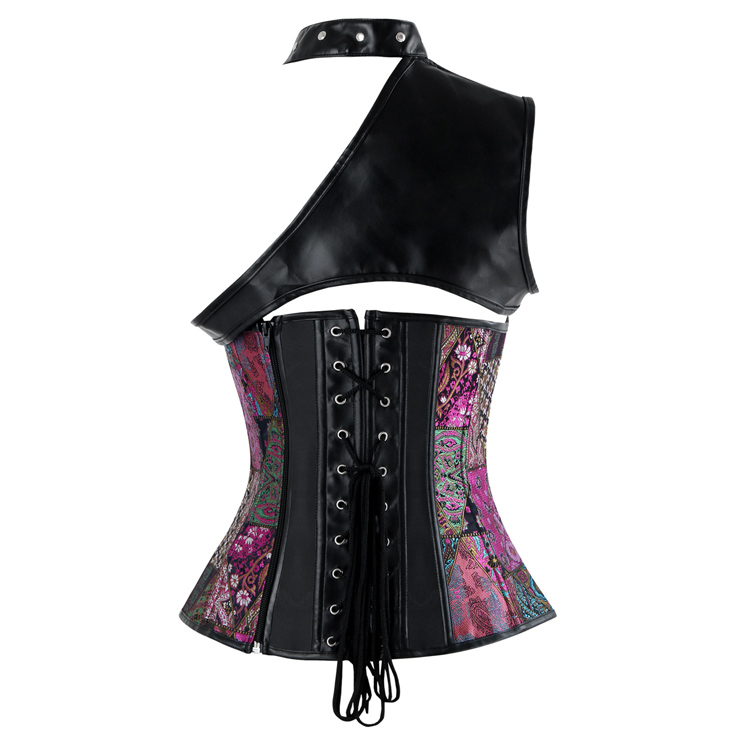 Women's Steampunk Purple Steel Boned One-shoulder Leather Spiral Stripe ...