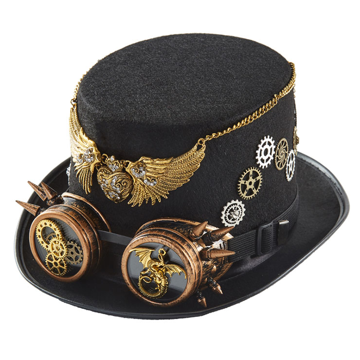 Steampunk Victorian Rivet and Gear Goggles Masquerade Halloween Costume Top Hat J22782