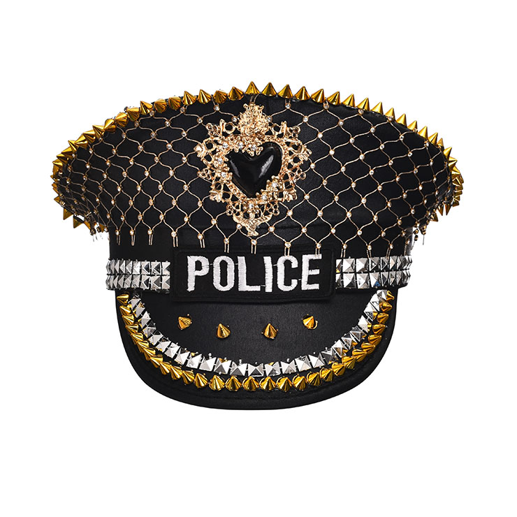 Burning Man Festival Hat, Fancy Masquerade Party Costume Hat, Steampunk Halloween Cosplay Costume Hat, Sequins Nightclub Fancy Ball Top Hat, Police Top Hat Cosplay Costume, Fashion Party Costume Hat Accessory, Gothic Style Costume Hat, #J21539