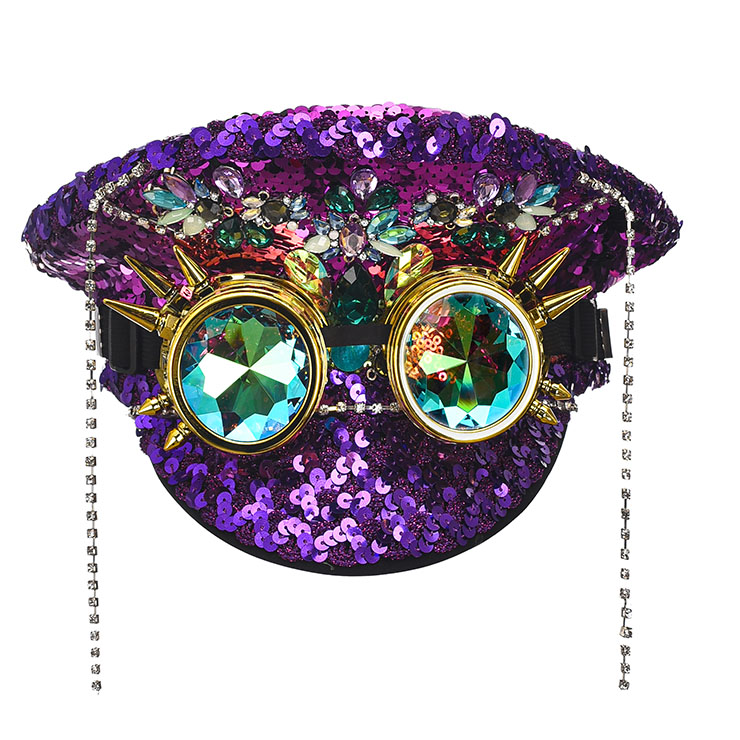 Steampunk Sequins and Rhinestones Party Captain's Cap Goggles Burning Man Costume Hat J21825