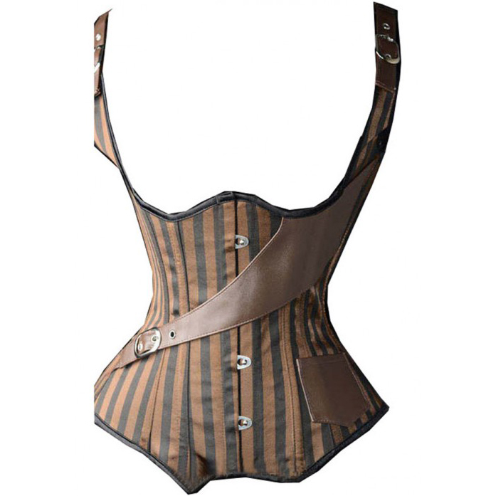 Steel Boned Waistcoat Corset, Steampunk Waist Cincher Underbust Corset, Stripe Waistcoat Underbust Corset, #N9071