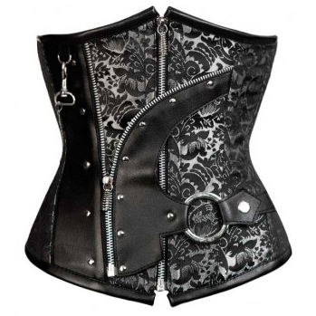 Steampunk Underbust Corset, Black and Silver Steampunk Underbust Corset, Black and Silver Underbust Corset, #N6488